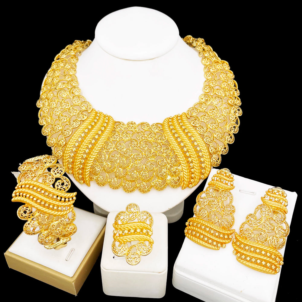 Four-Piece Necklace, Earrings, Bracelet & Ring Set | Braviixx