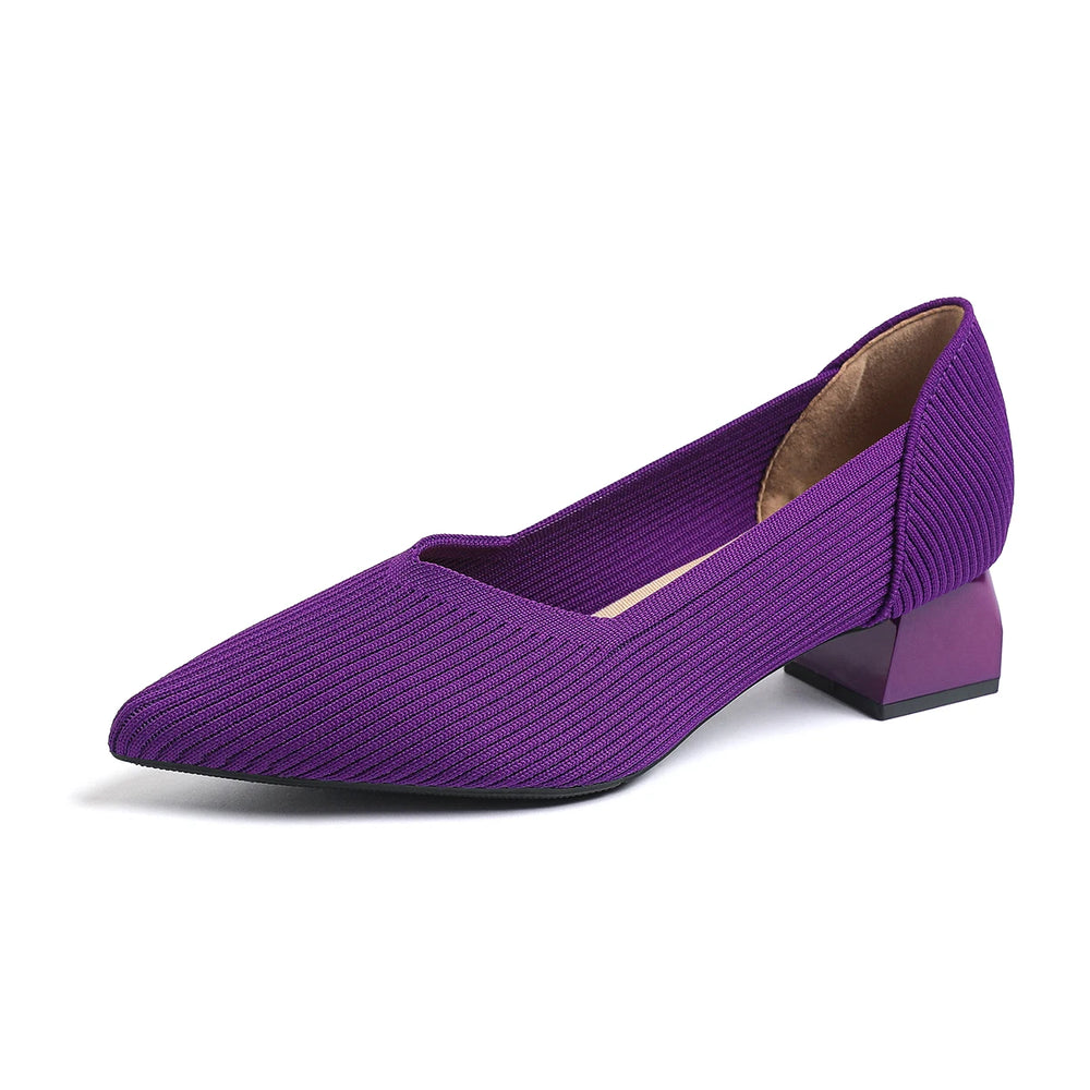 2025 New Women's High Heels Large 42/43 Fashion Pointed Anti slip Rubber Bottom Knitted Breathable Shoes