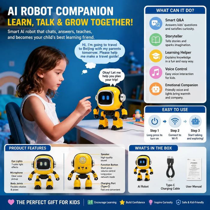 AI Interactive Voice Controlled Companion Robot | Storytelling, Q&A and Learning Smart Robot | Braviixx