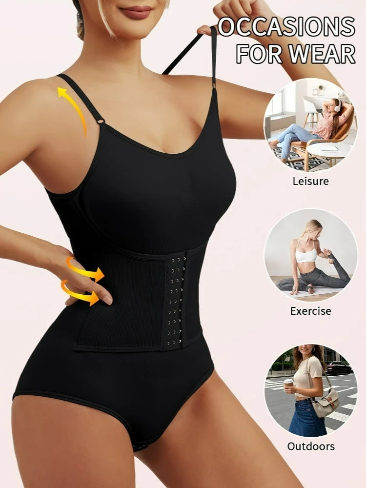 Women's Full Body Shaping Bodysuit Tummy Tummy Trimmer Suit with Front Closure Backless Strappy T Back Design Tight