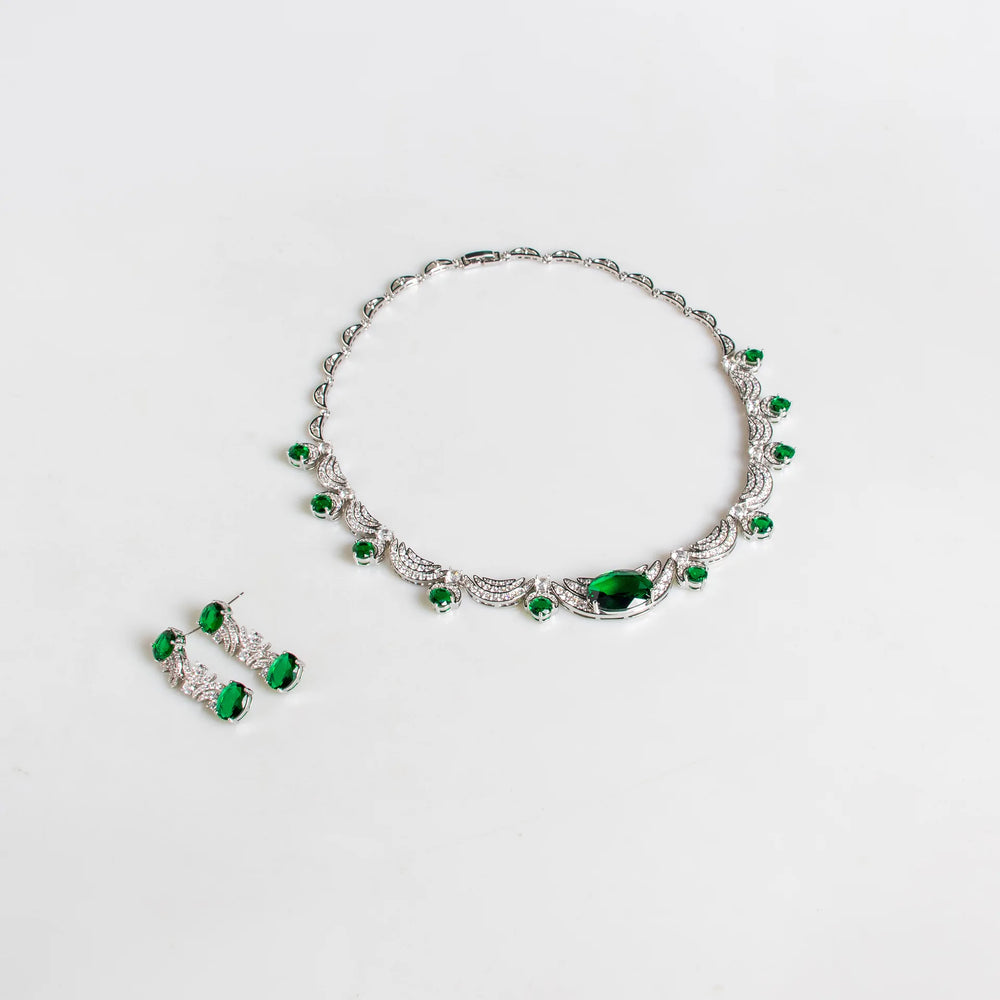 Women's Cubic Zirconia Jewellery Set | Statement Necklace & Drop Earrings | Braviixx