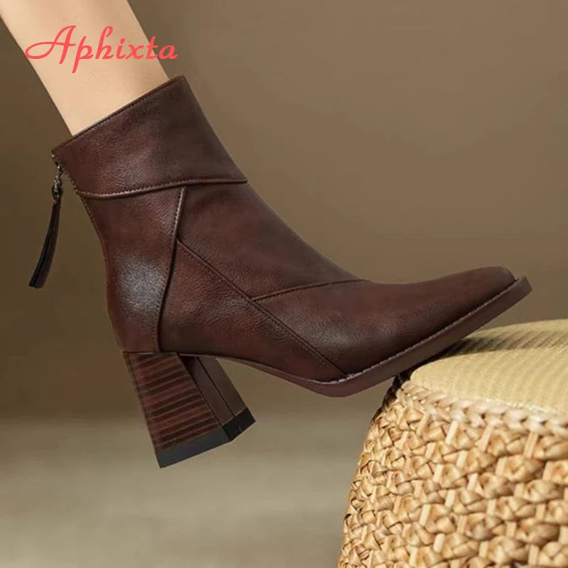 Square-Toe Ankle Boots | Back Zip & Block Heel | Braviixx