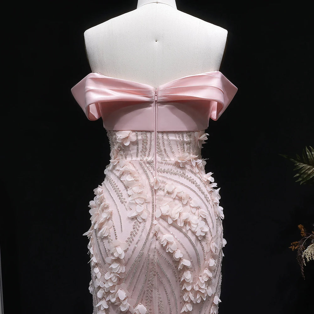 3D Floral Sequin Mermaid Evening Gown | Draped Formal Prom & Wedding Party Dress
