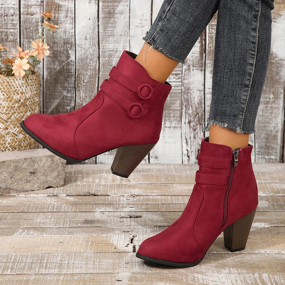 Ankle Boots | Double Buckle & Block Heel | Braviixx