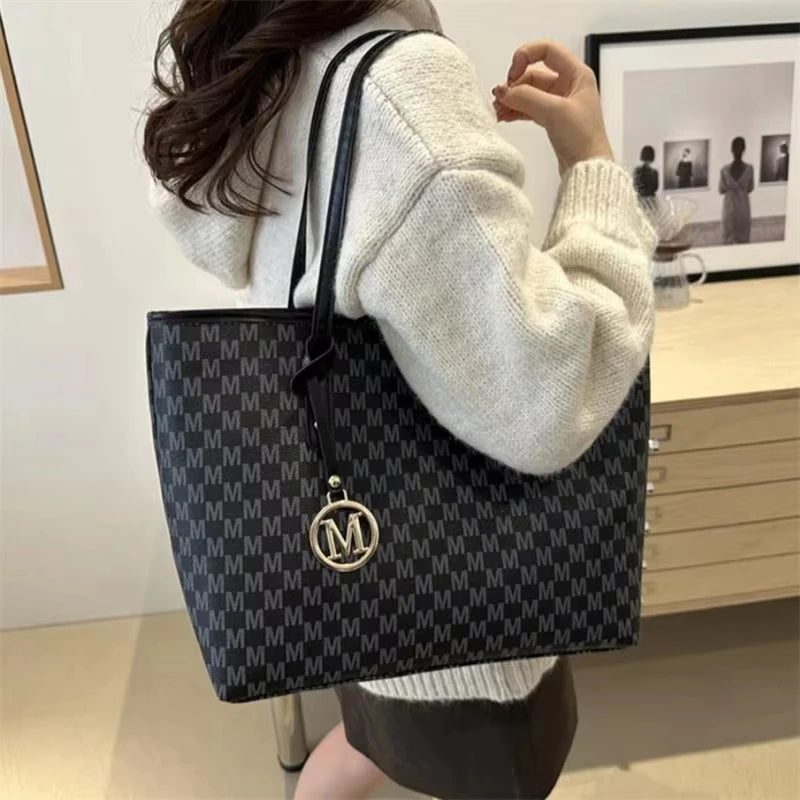 Letter-Print Tote Bag | Twin Shoulder Handles & Charm Detail | Braviixx