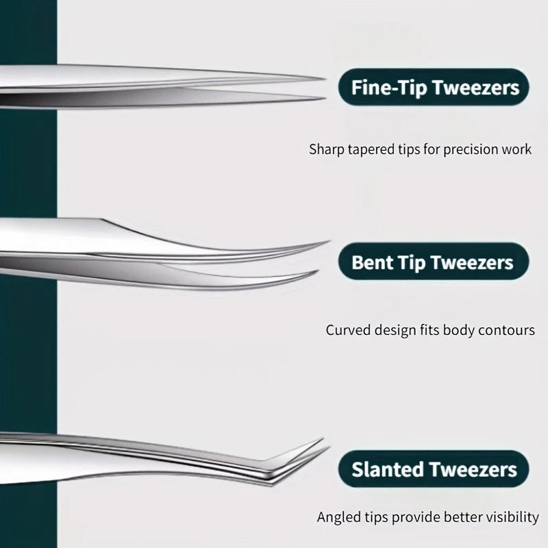 Stainless Steel Fine-Tip Precision Tweezers | Eyebrow Shaping · Hair Removal · Blackhead Extraction | Braviixx