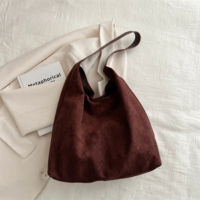 Women's Faux Suede Hobo Shoulder Bag | Soft · Large Capacity · Korean Style | Coffee · Green · Black · Khaki | Braviixx