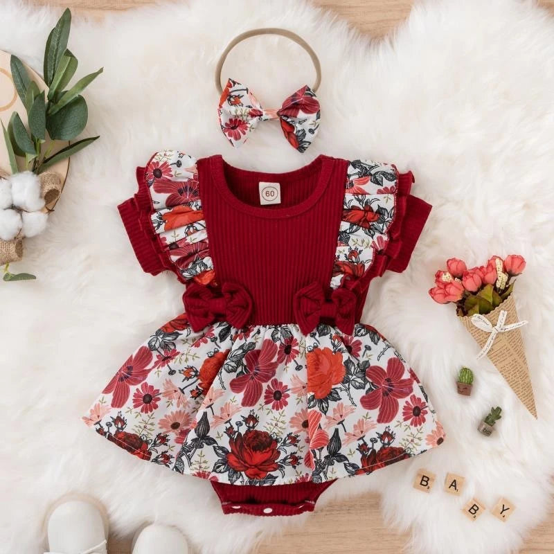 Baby Girls' Floral Bow Summer Dress | Short-Sleeve Outfit | 0–18M | Braviixx