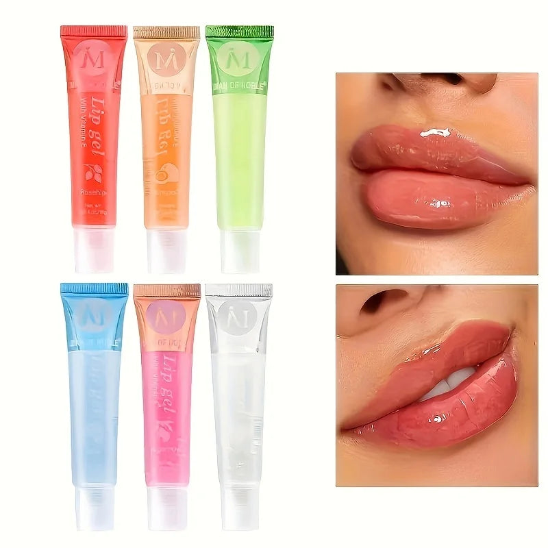 6-Piece Moisturizing Lip Gel Set | Vitamin E Gloss & Assorted Flavors | Braviixx