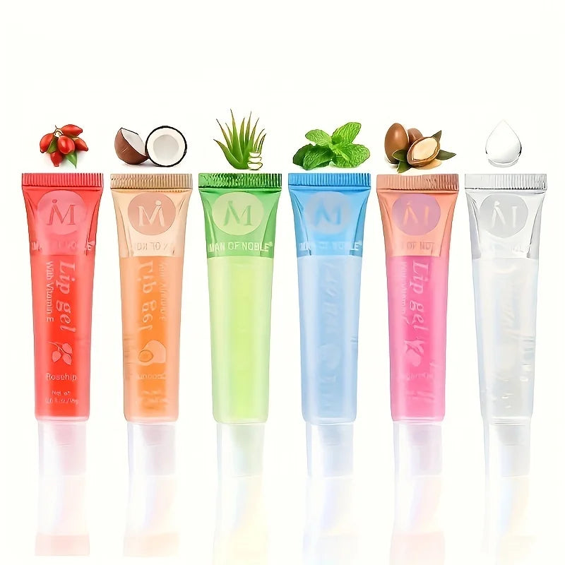 6-Piece Moisturizing Lip Gel Set | Vitamin E Gloss & Assorted Flavors | Braviixx