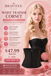 Waist Trainer Corset | Zipper + 3-Row Hook & Eye | Tummy Control · Waist Cincher · Body Shaper | Black | Braviixx