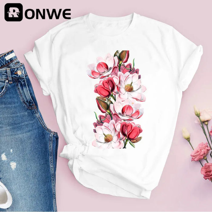 Women Graphic Flower Floral Print T-shirt Girl Funny 90S Print Tops Tee,Drop Shipping