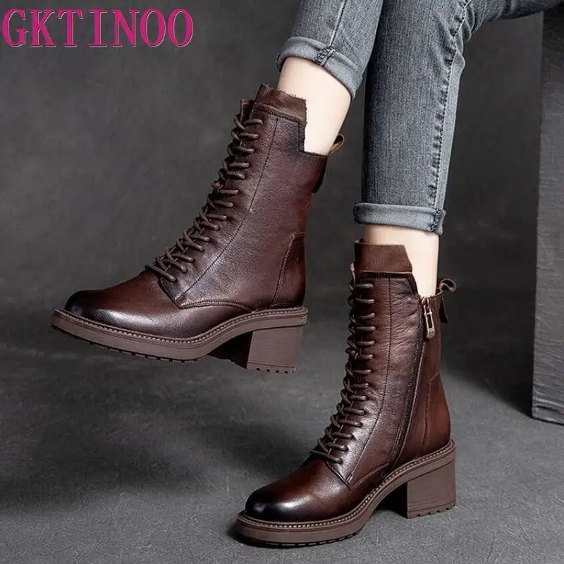 Lace-Up Boots | Side Zip & Block Heel | Braviixx