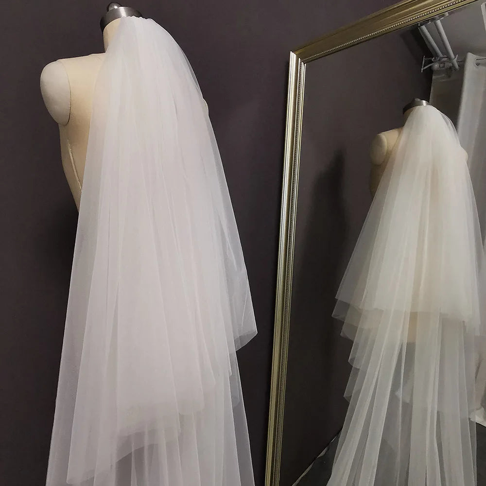 Long Bridal Veil | Two-Tier Blusher with Comb | Braviixx