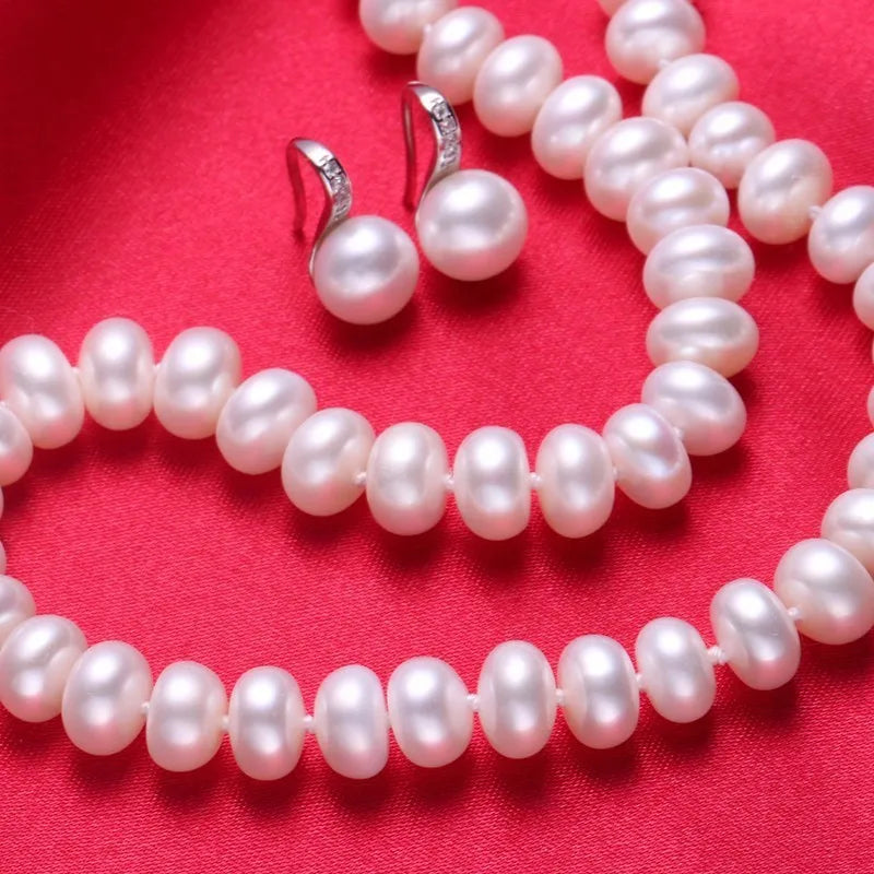 Natural Freshwater Pearl Jewelry Set For Women,Pearl Jewelry Necklace&Earrings,60cm Length,Fashion Jewelry,925 Sterling Silver