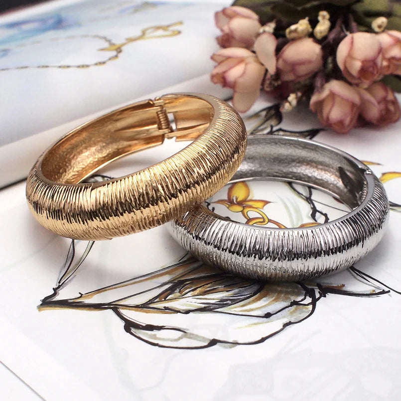 Punk Rough Surface Metal Bangles Bracelets Women Fashion Charm Geometric Statement Cuff Bracelets Jewelry Gift UKEN