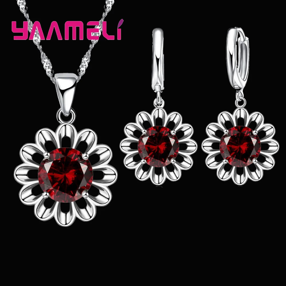 Floral Pendant Necklace & Hoop Earrings Set | Braviixx
