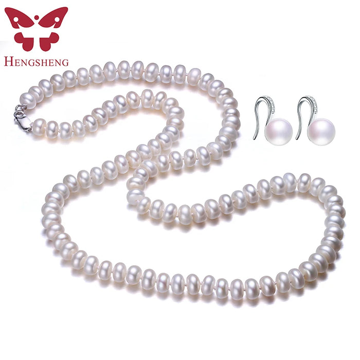 Natural Freshwater Pearl Jewelry Set For Women,Pearl Jewelry Necklace&Earrings,60cm Length,Fashion Jewelry,925 Sterling Silver