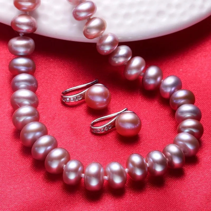 Natural Freshwater Pearl Jewelry Set For Women,Pearl Jewelry Necklace&Earrings,60cm Length,Fashion Jewelry,925 Sterling Silver
