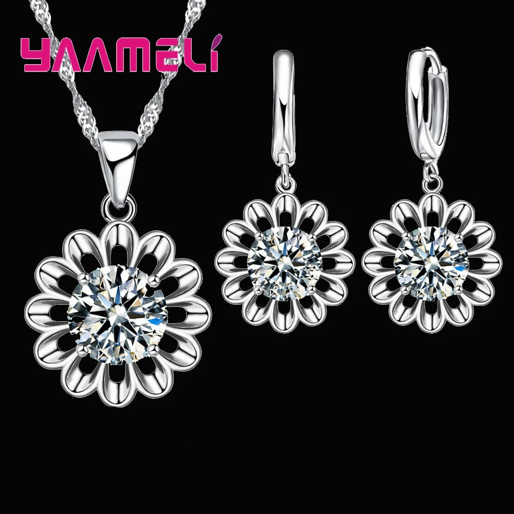 Floral Pendant Necklace & Hoop Earrings Set | Braviixx