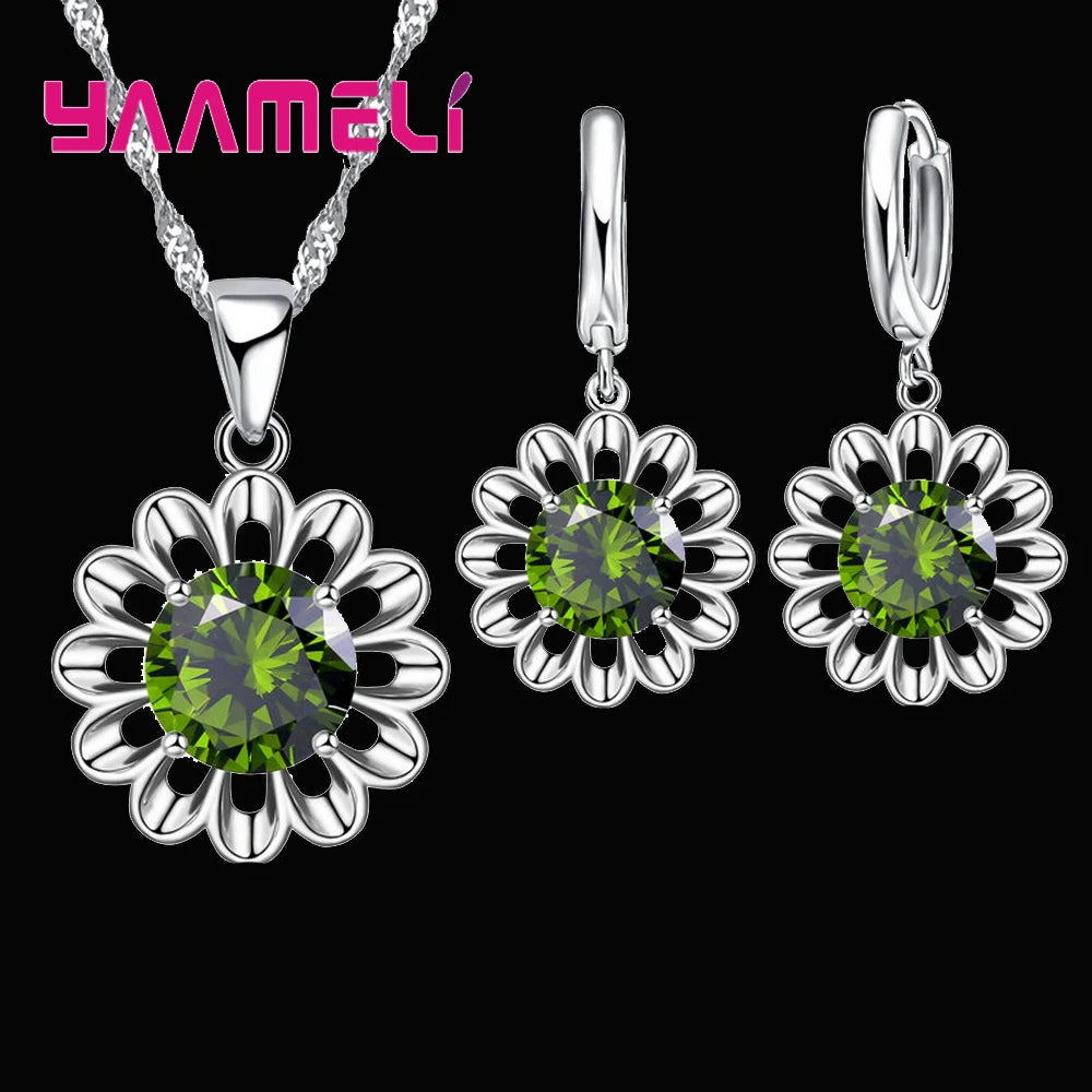 Floral Pendant Necklace & Hoop Earrings Set | Braviixx