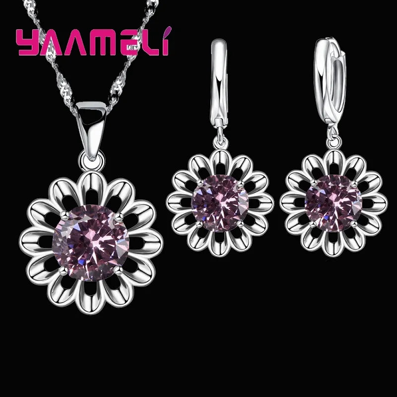 Floral Pendant Necklace & Hoop Earrings Set | Braviixx
