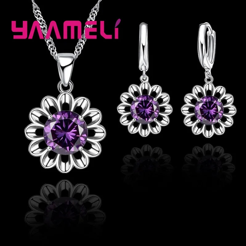 Floral Pendant Necklace & Hoop Earrings Set | Braviixx