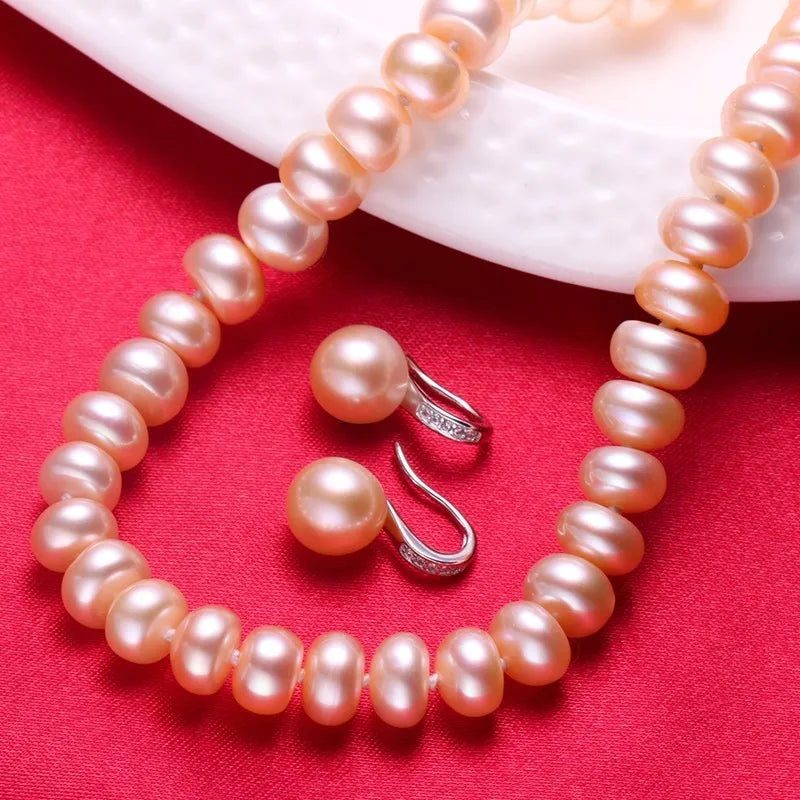 Natural Freshwater Pearl Jewelry Set For Women,Pearl Jewelry Necklace&Earrings,60cm Length,Fashion Jewelry,925 Sterling Silver