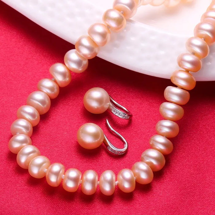 Natural Freshwater Pearl Jewelry Set For Women,Pearl Jewelry Necklace&Earrings,60cm Length,Fashion Jewelry,925 Sterling Silver