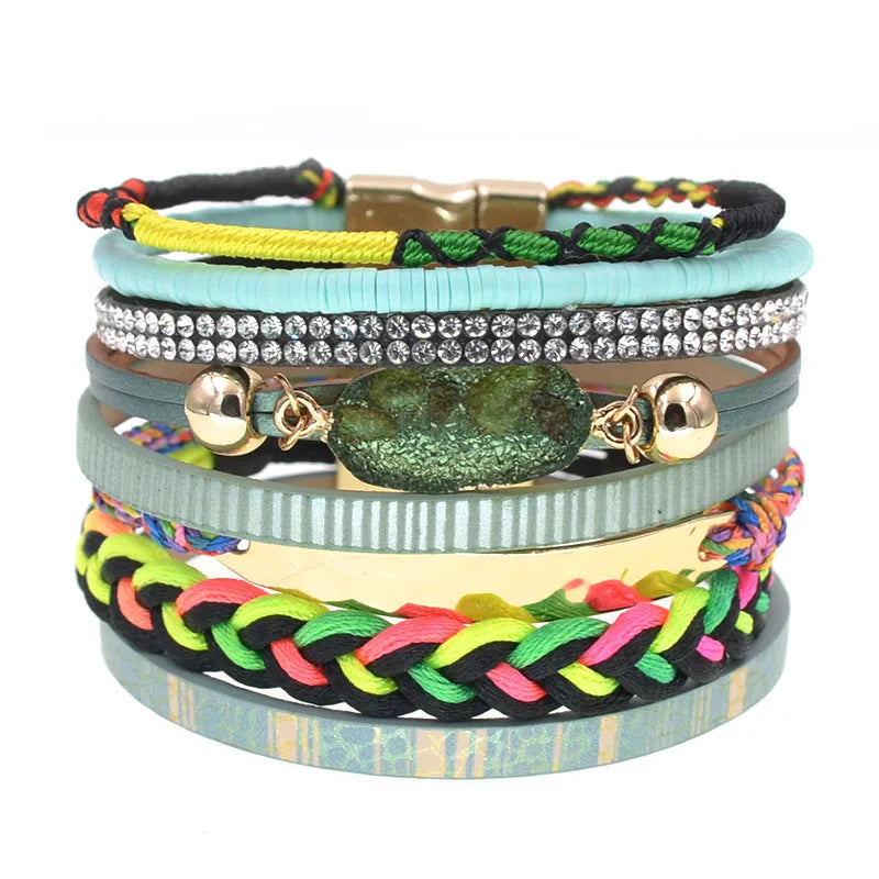 WELLMORE leather bracelets for women bohemia bracelets multilayer wide charm Bracelets & Bangles Female fashion Jewelry