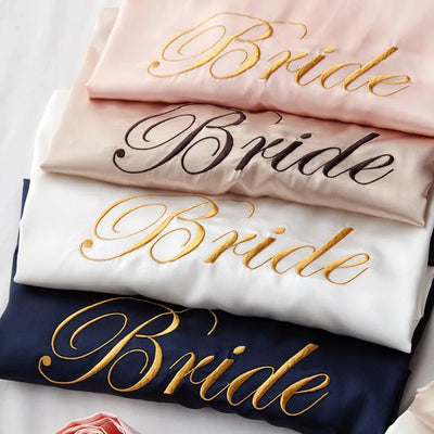 Women's Satin Bridal & Bridesmaid Robe | Short Kimono Dressing Gown | Tie Belt | 25 Colours | S–XXL