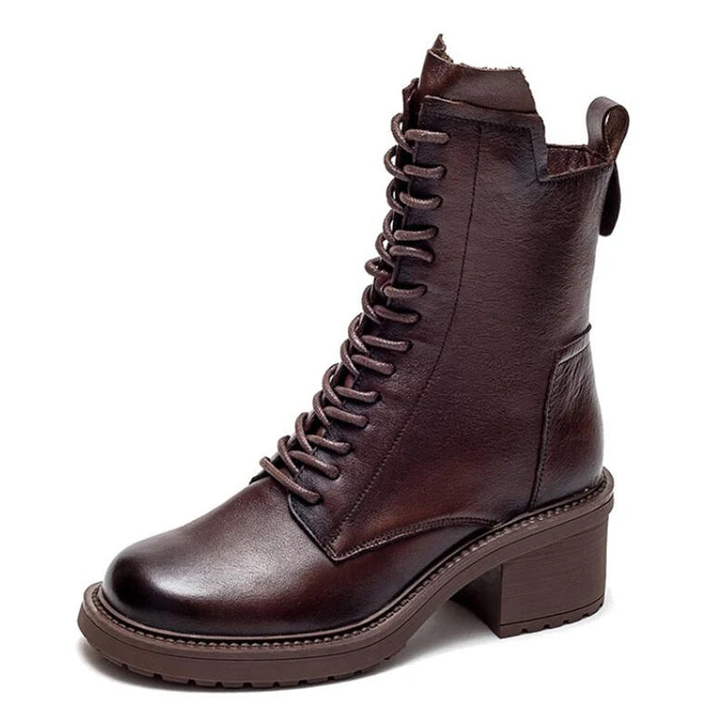 Lace-Up Boots | Side Zip & Block Heel | Braviixx