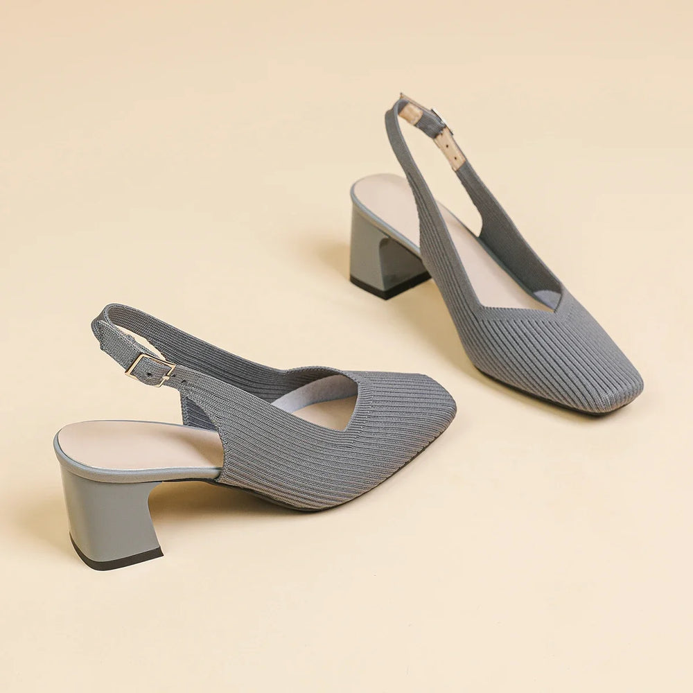 2024 New Women's High Heel Sandals Knitted Breathable Thick Heel Shoes (5.5cm High)