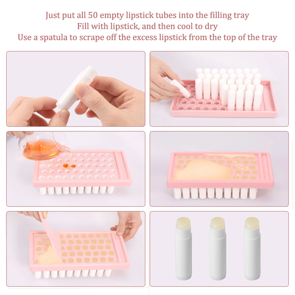 50-Piece Twist-Up Lip Balm Tube Kit | Filling Tray & Spatula | Braviixx
