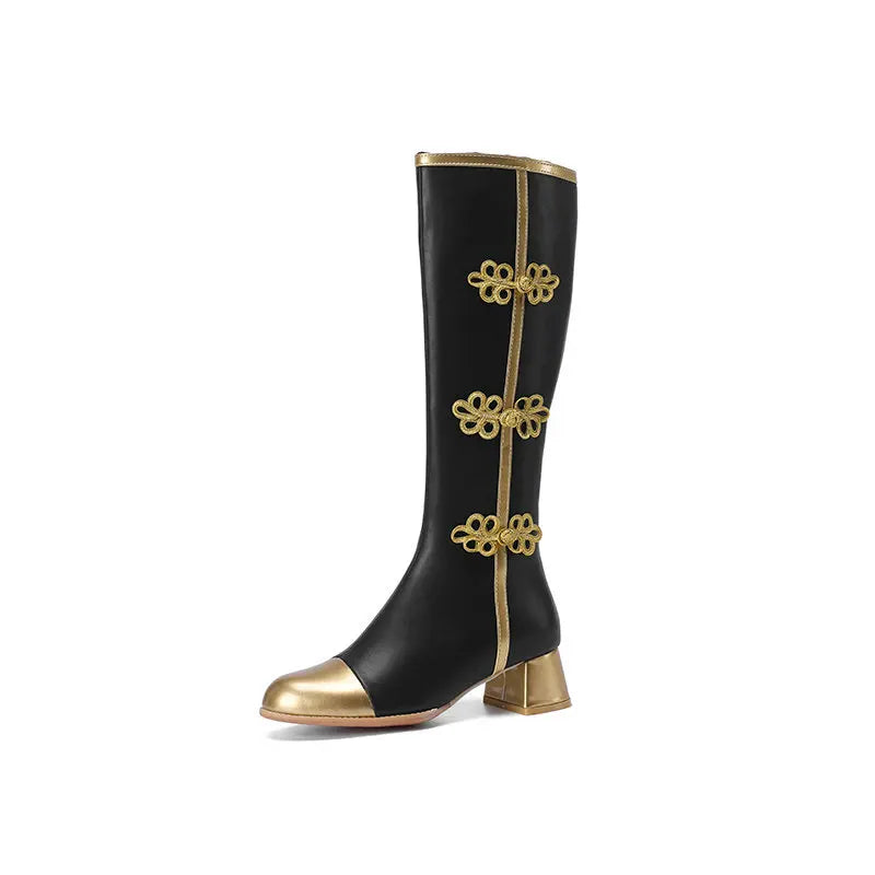 Knee-High Boots | Gold-Trim Knot Details | Braviixx