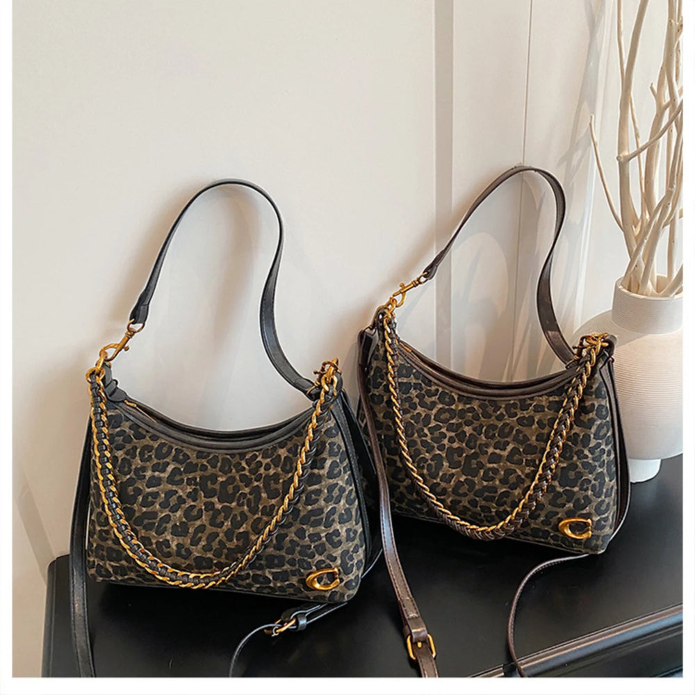 Leopard Print Shoulder Bag | Chain Detail | Braviixx