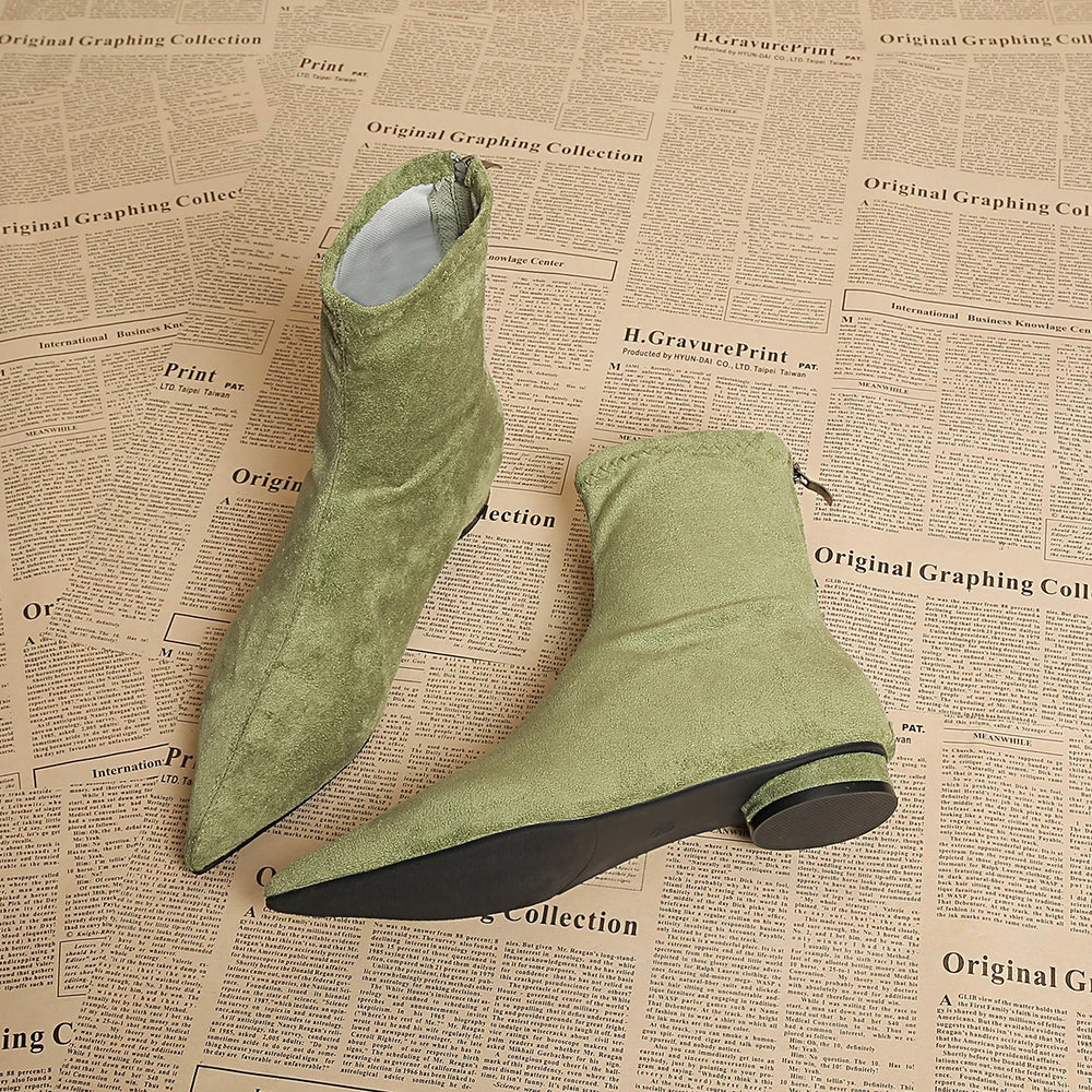Faux Suede Ankle Boots | Back Zip & Low Heel | Braviixx
