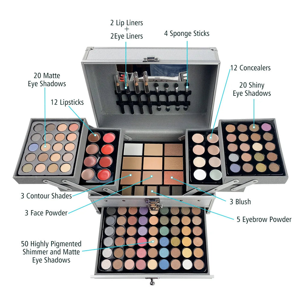 132-Color Makeup Kit | Lipstick, Liner, Powder & Concealer | Braviixx