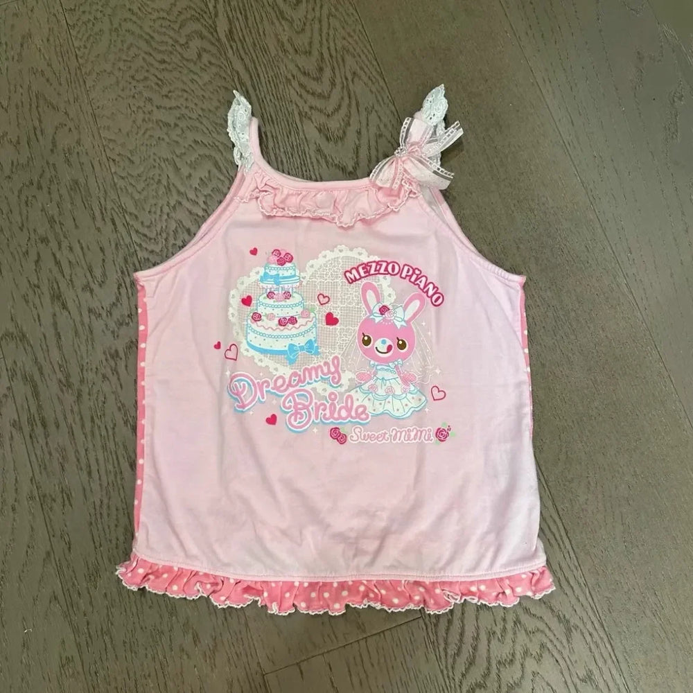 Kawaii Cartoon Print Ruffle-Trim Top | Braviixx