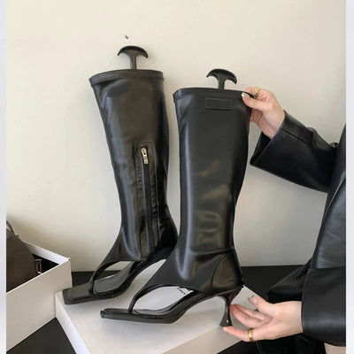 Open-Toe Tall Boot Sandals | Side-Zip Kitten Heels | Braviixx
