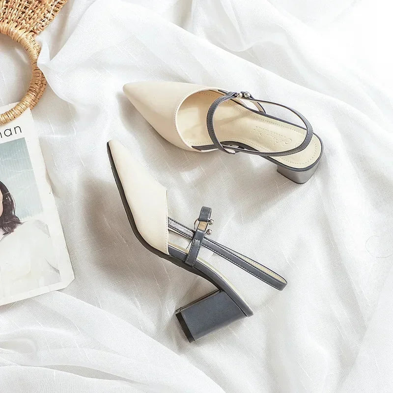 Women's Slingback Pumps | Pointed Toe & Contrast Block Heel | Braviixx