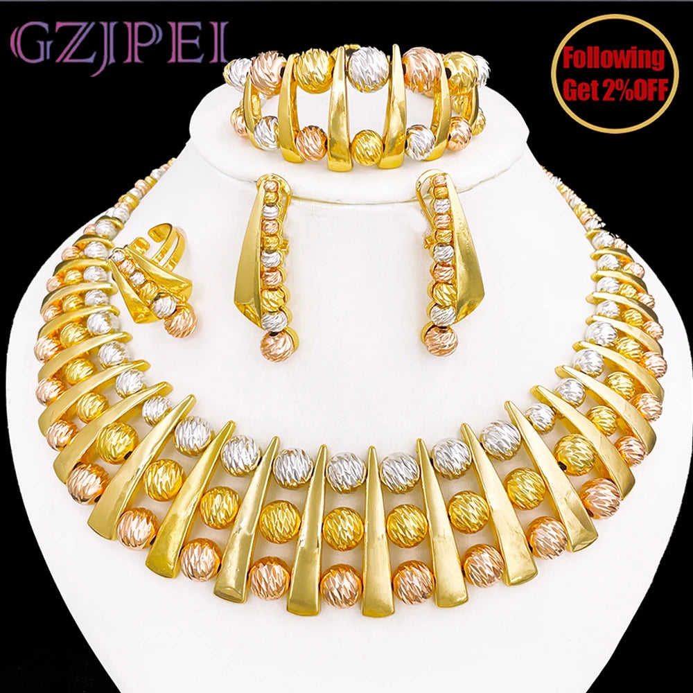 Three-Tone Statement Jewellery Set | Geometric Bead Design | Braviixx