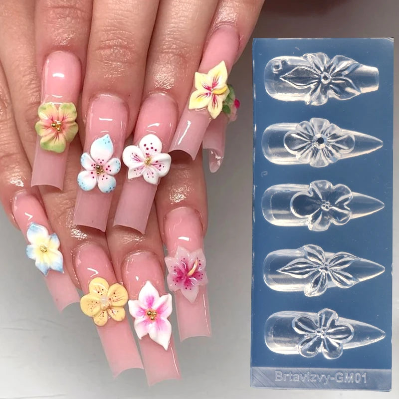3D Silicone Nail Art Mold | Floral Lily & Hibiscus Template | Braviixx