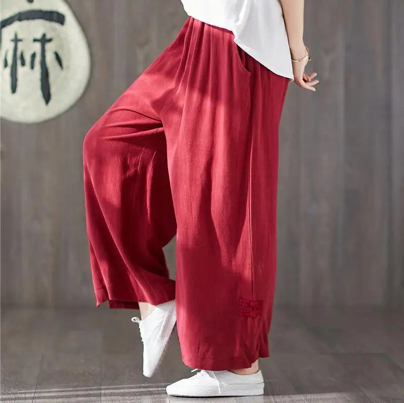 2026 Spring Wide leg Pants Women Elastic waist cotton linen Pants Autunm Wide leg Big size Trousers Oversized Pants 5XL 6XL