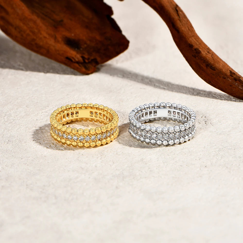 Women's Moissanite Band Ring | Beaded Edges & Gold-Plated Finishes | Braviixx
