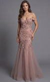 3D Floral Off-Shoulder Mermaid Corset Gown | Glitter Tulle Lace Appliqué Evening Dress