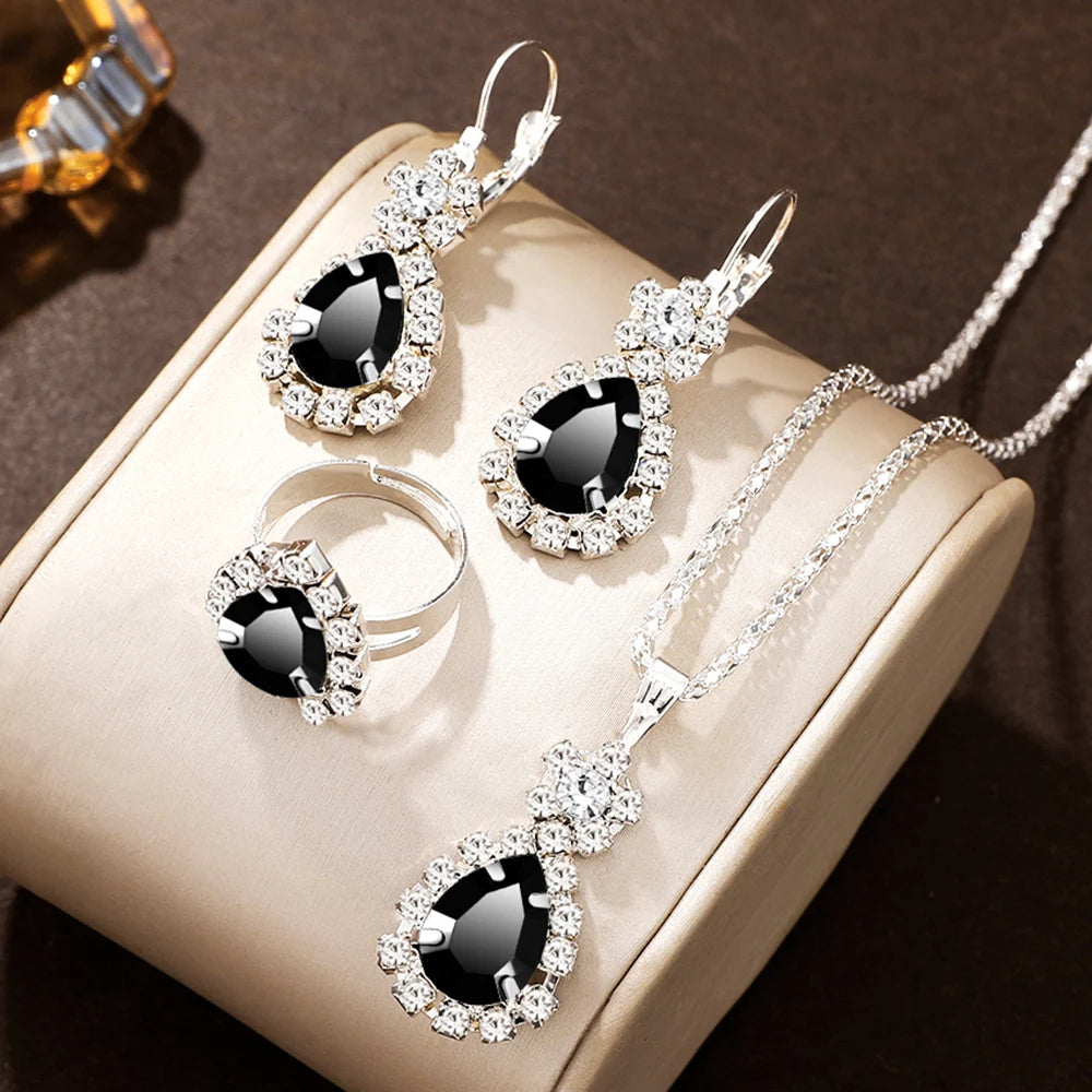 Women's Halo Jewellery Set | Pendant Necklace, Drop Earrings & Ring | Braviixx