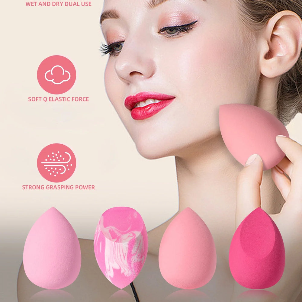 16-Piece Pink Makeup Sponge & Powder Puff Set | Latex-Free · Multi-Shape · Foundation Blender | Storage Jar | Braviixx