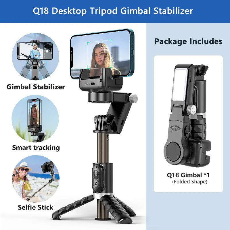 Q18 Smartphone Gimbal | Selfie Stick, Tripod & Fill Light | Braviixx