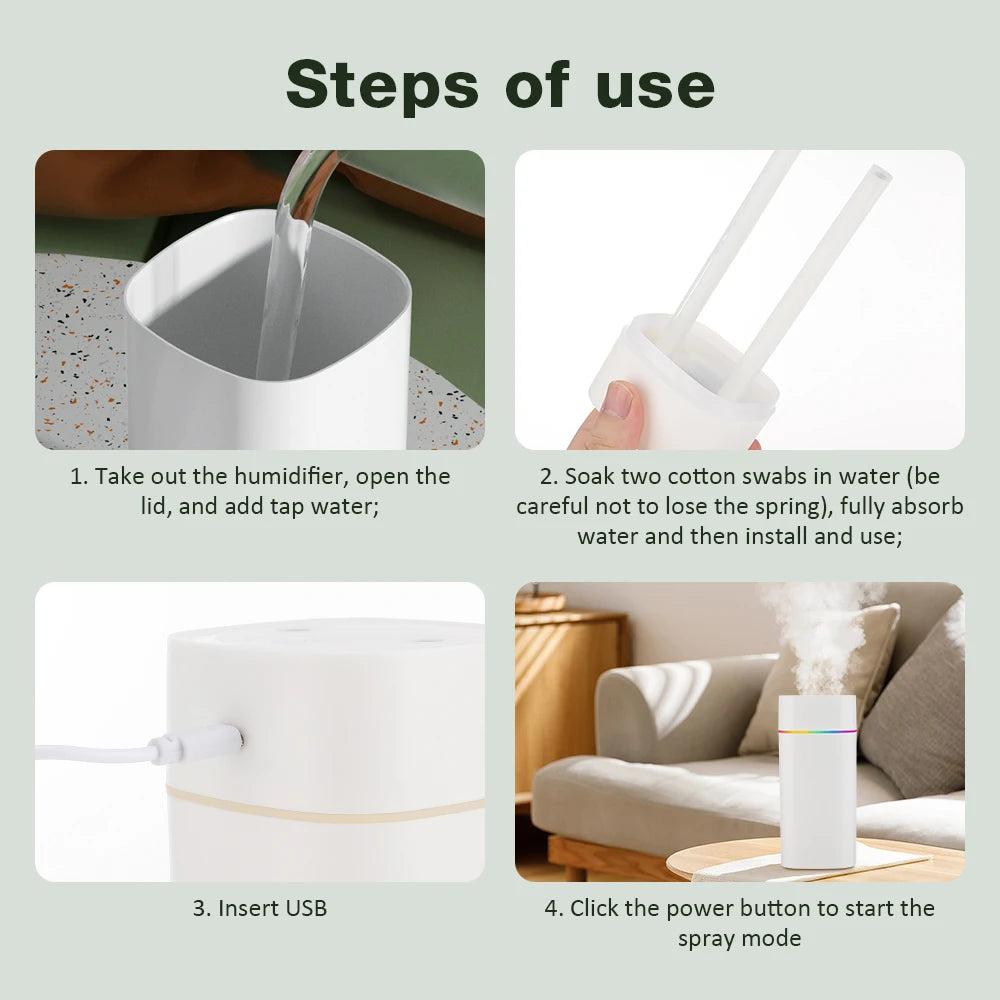 600 ml Dual-Nozzle USB Humidifier | Colour Light & Two Mist Modes | Braviixx